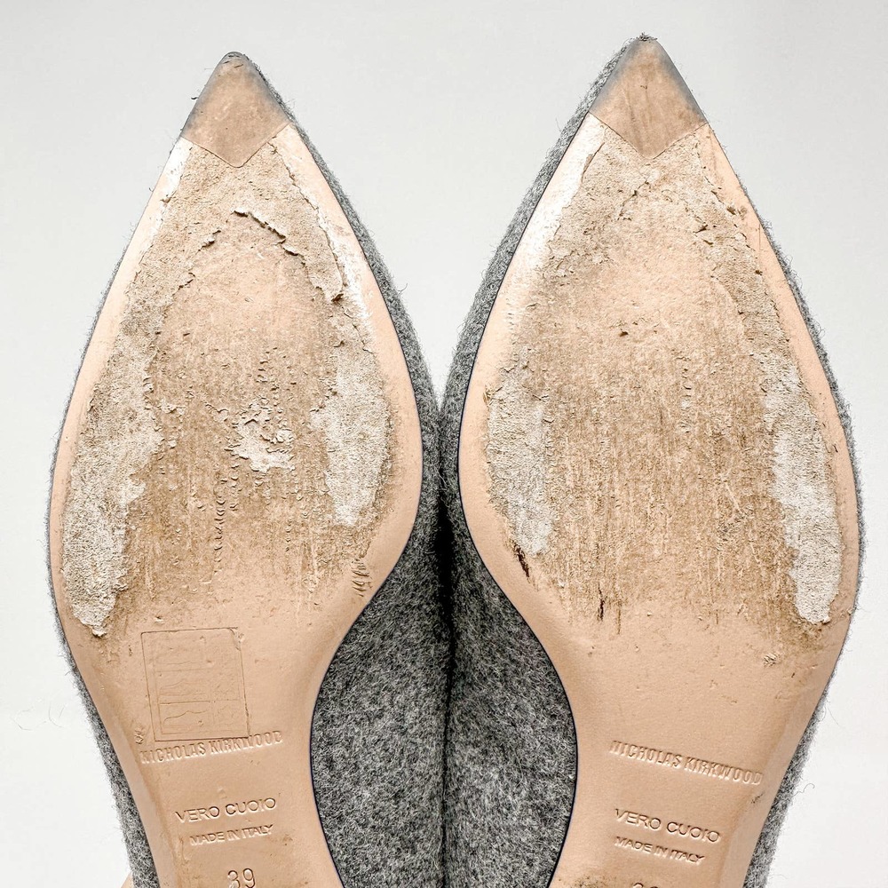Nicholas Kirkwood Beya Wool Gray Flats Loafers Pointed Toe EU 39 US 9 - Picture 10 of 12